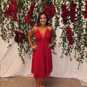 Red lace midi dress